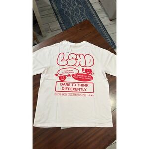 LSKD Dare To Think FLXCotton Tee Oversize White Scarlet XL Unisex Shirt NEW NWT